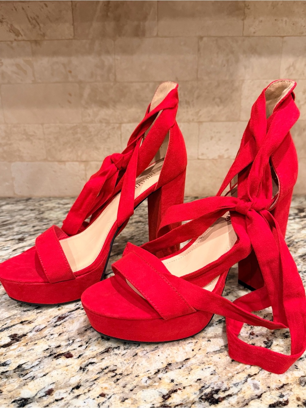 Dream Pairs Red Suede Platform Ankle-Tie Heels